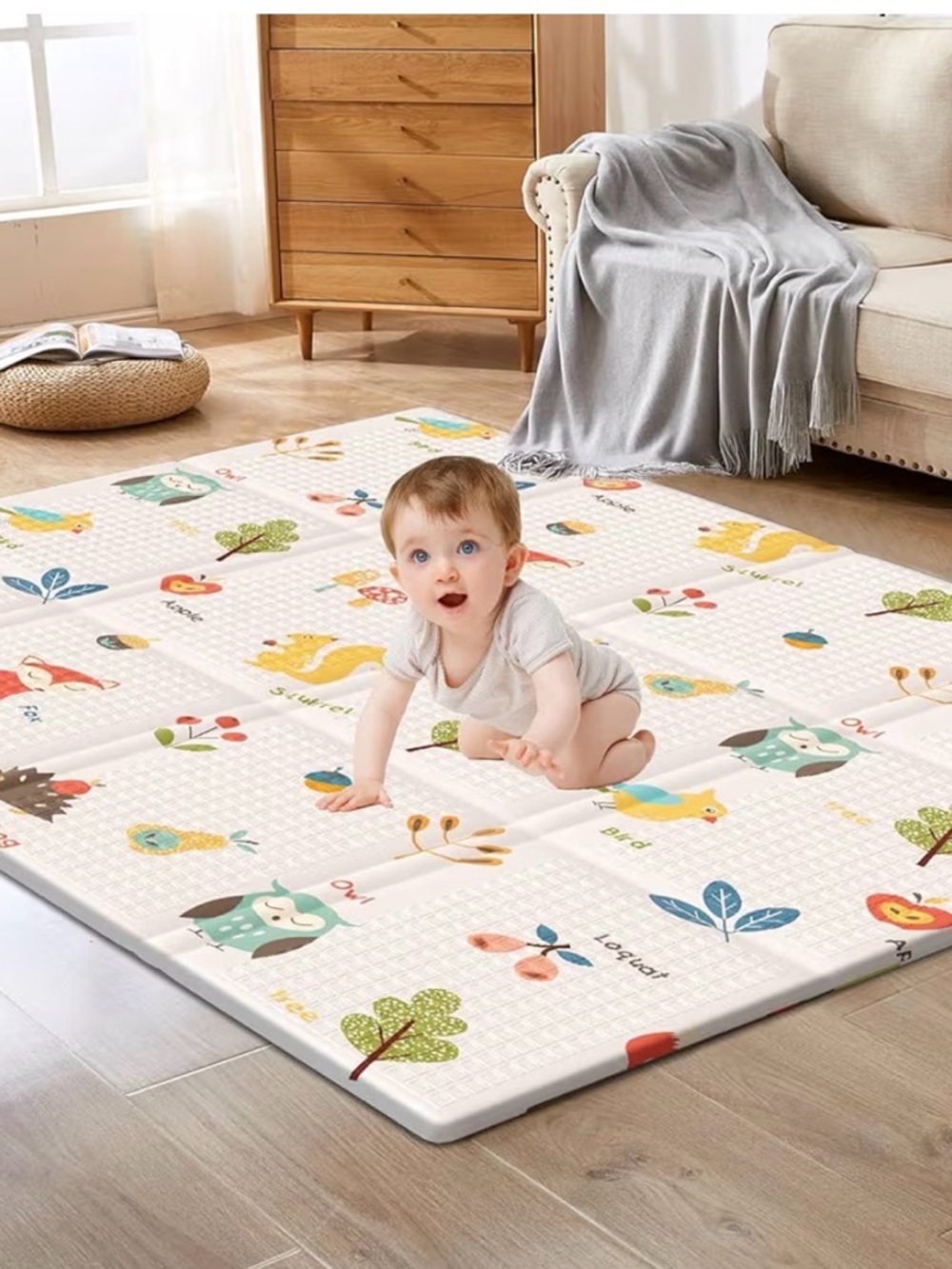 Large Foldable Baby Play Mat - Waterproof Reversible Foam for Tummy Time 50x50